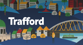 image of Trafford landmarks in cartoon style