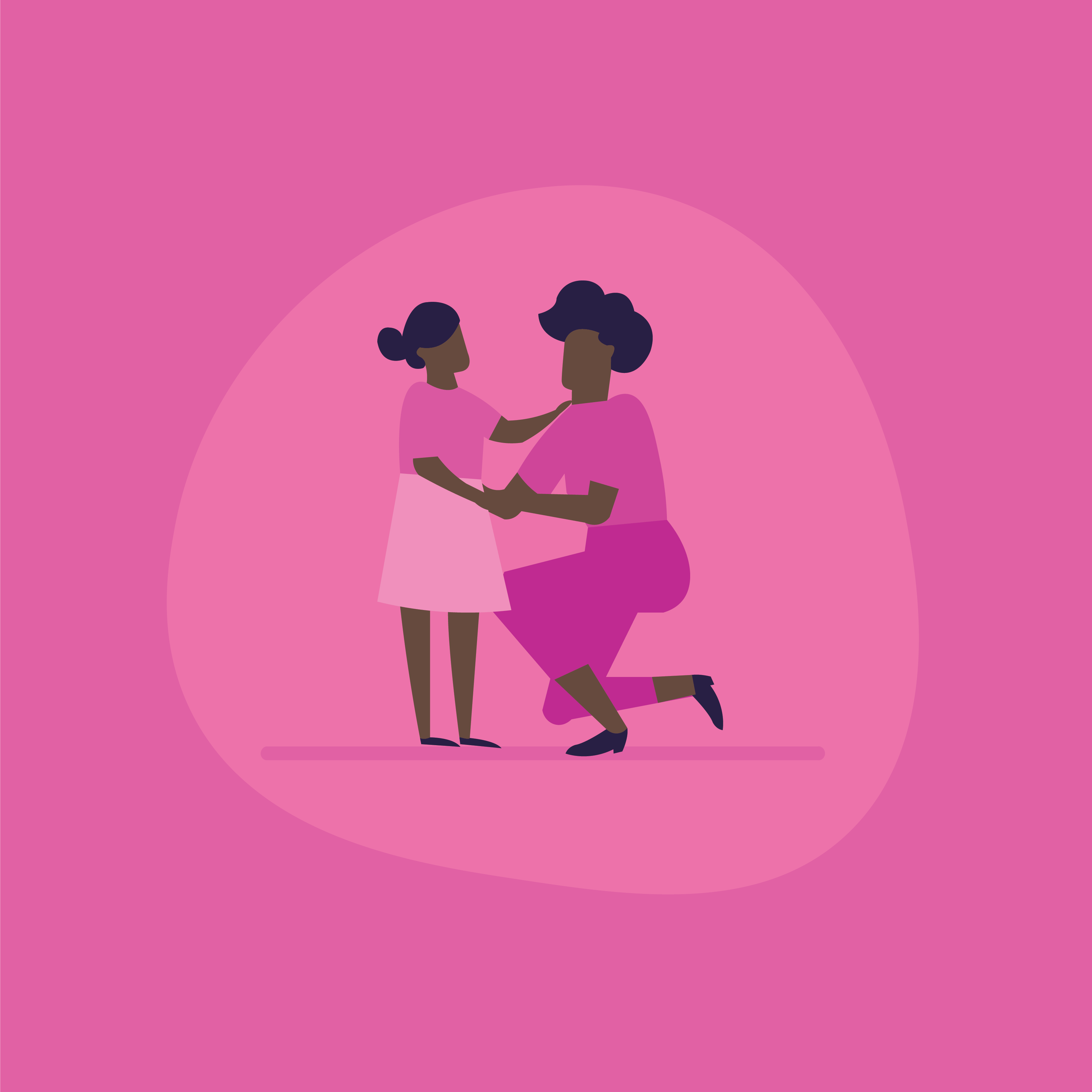 Mother and child holding hands. Pink background.
