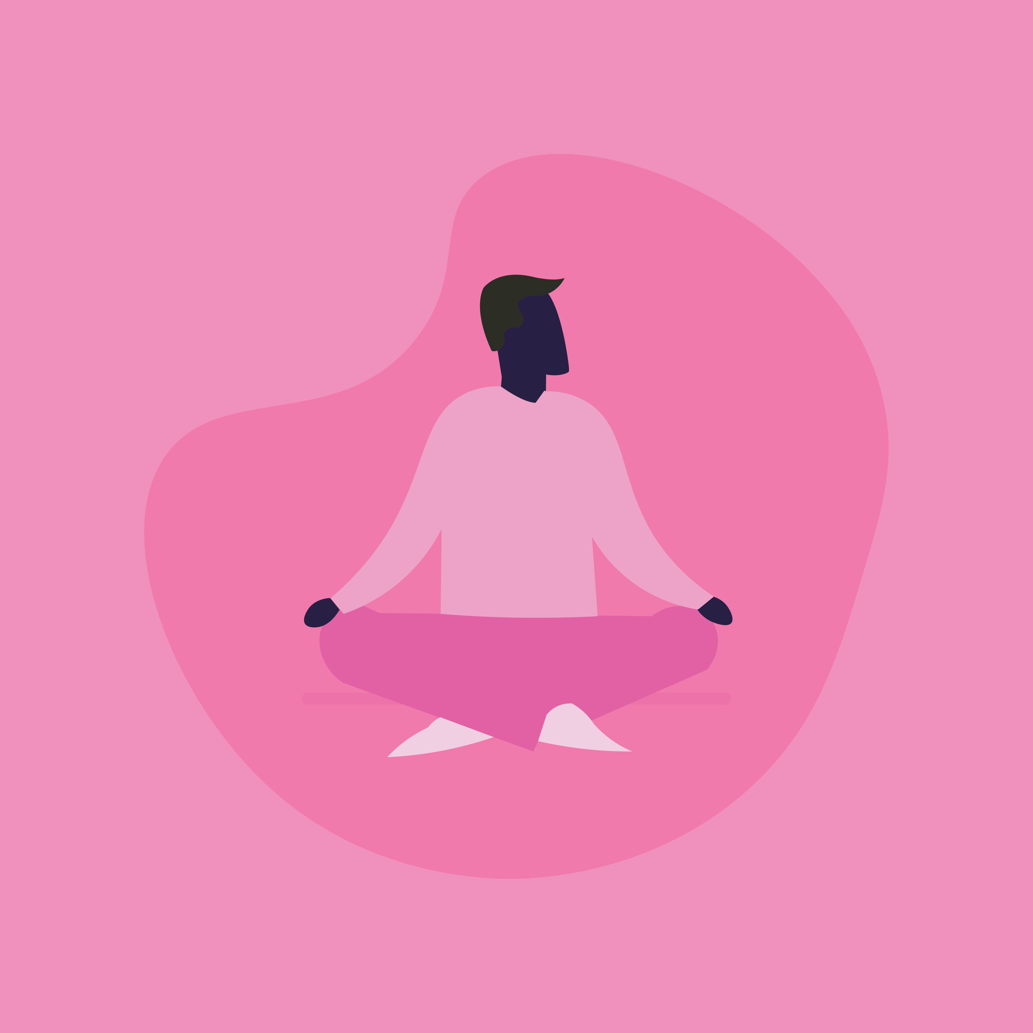 Person in a meditative pose on pink background.