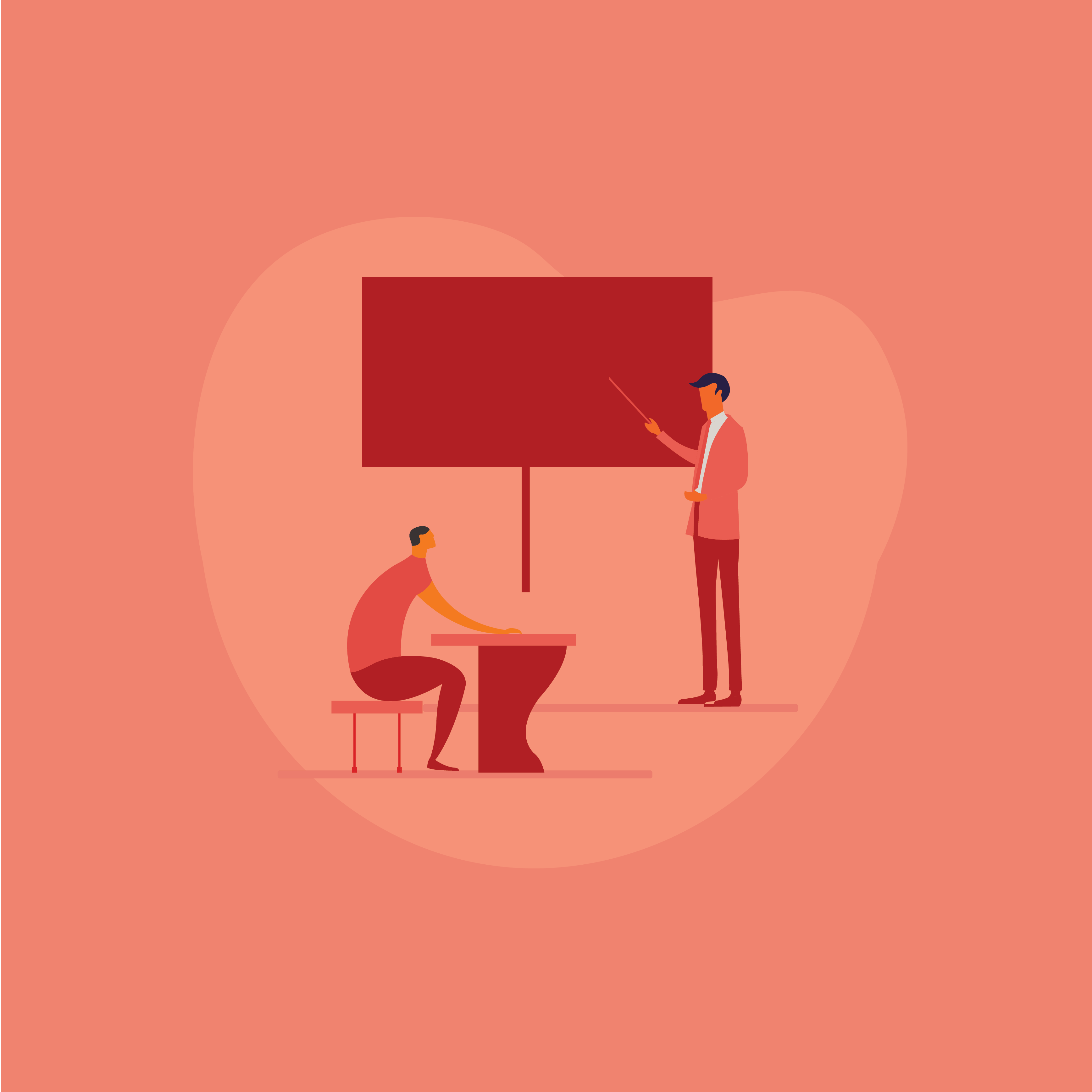 Classroom setting with a teacher and a student.