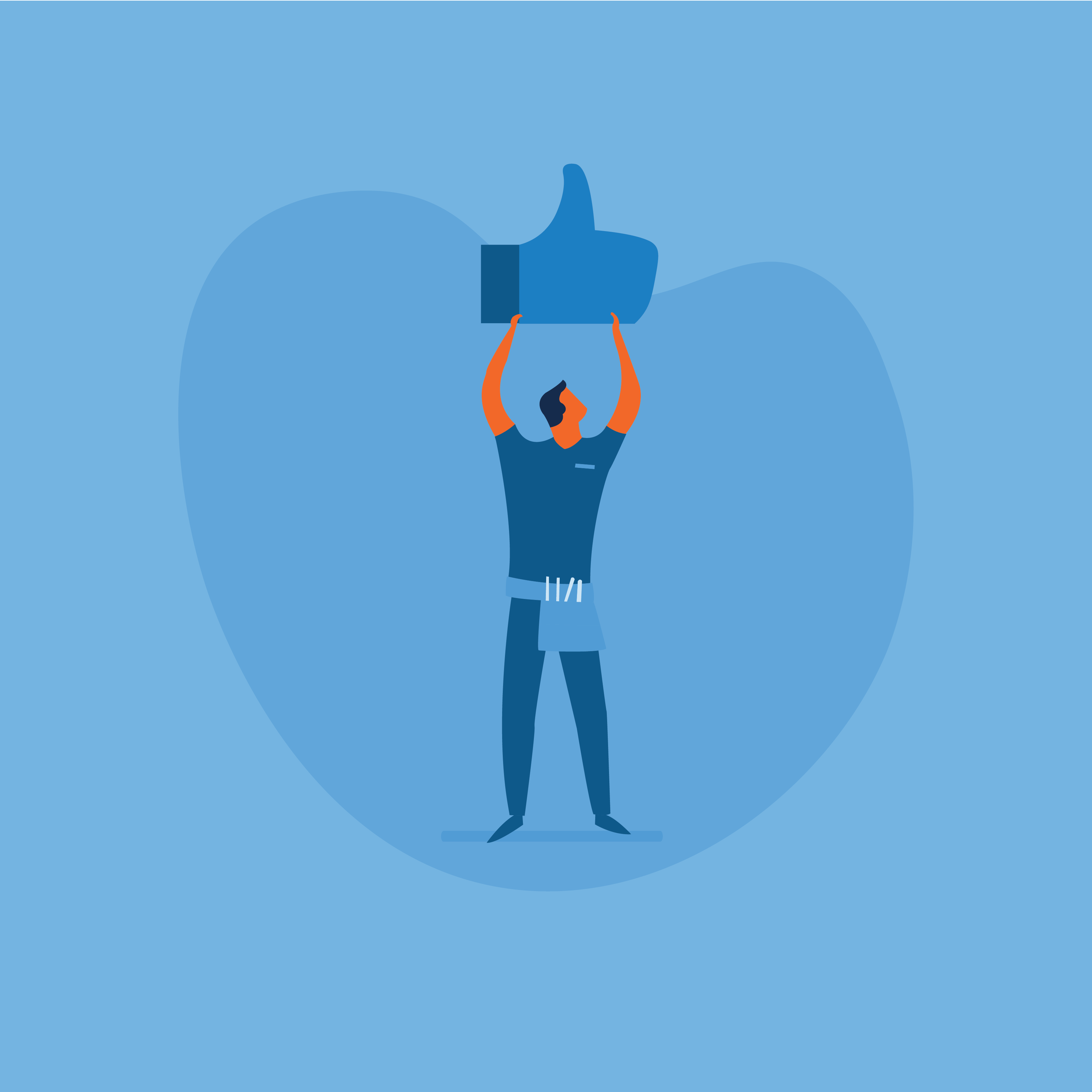 A person holding up a thumbs up icon.