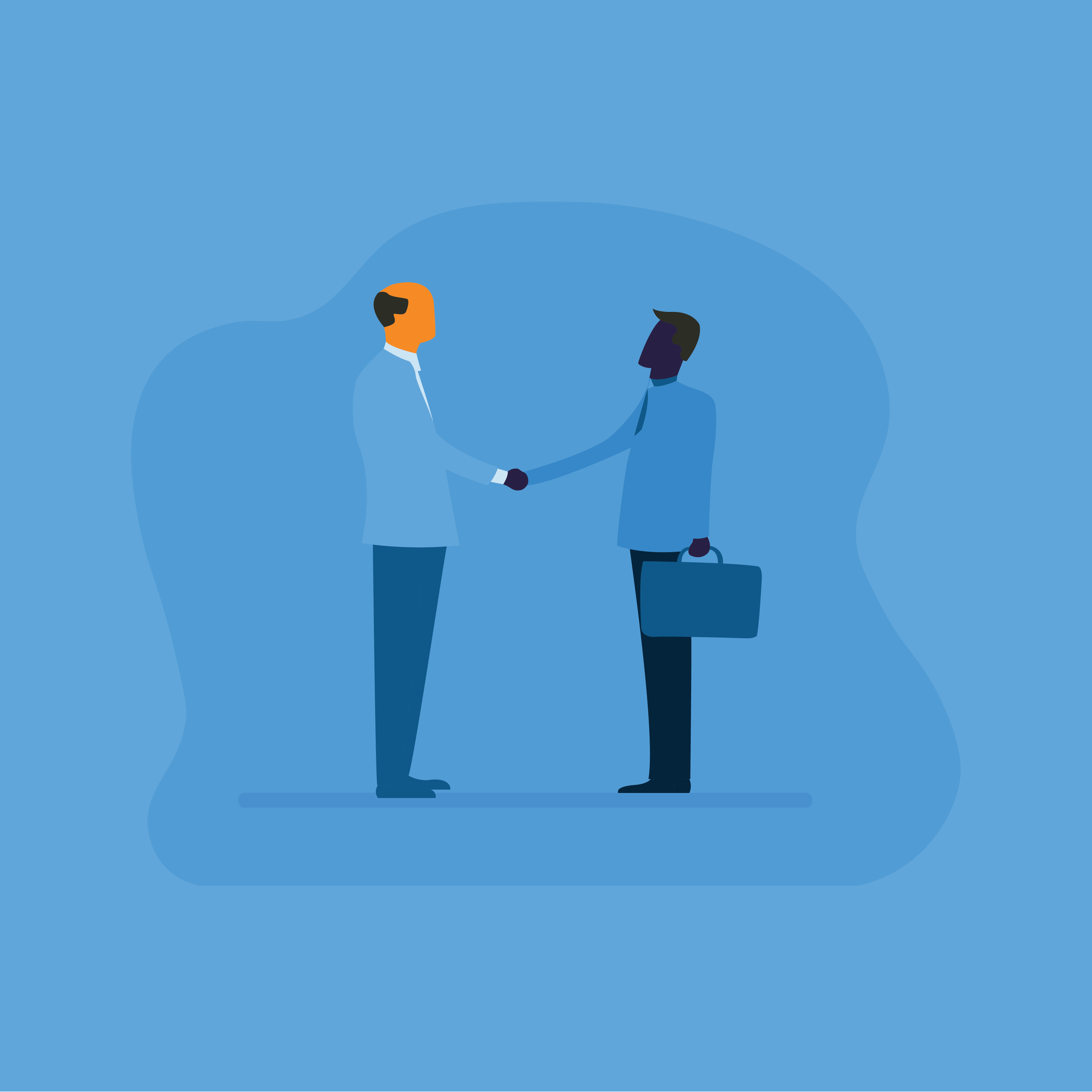 Two men shaking hands, one with briefcase.