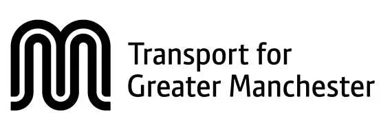 Black and white Transport for Greater Manchester logo.