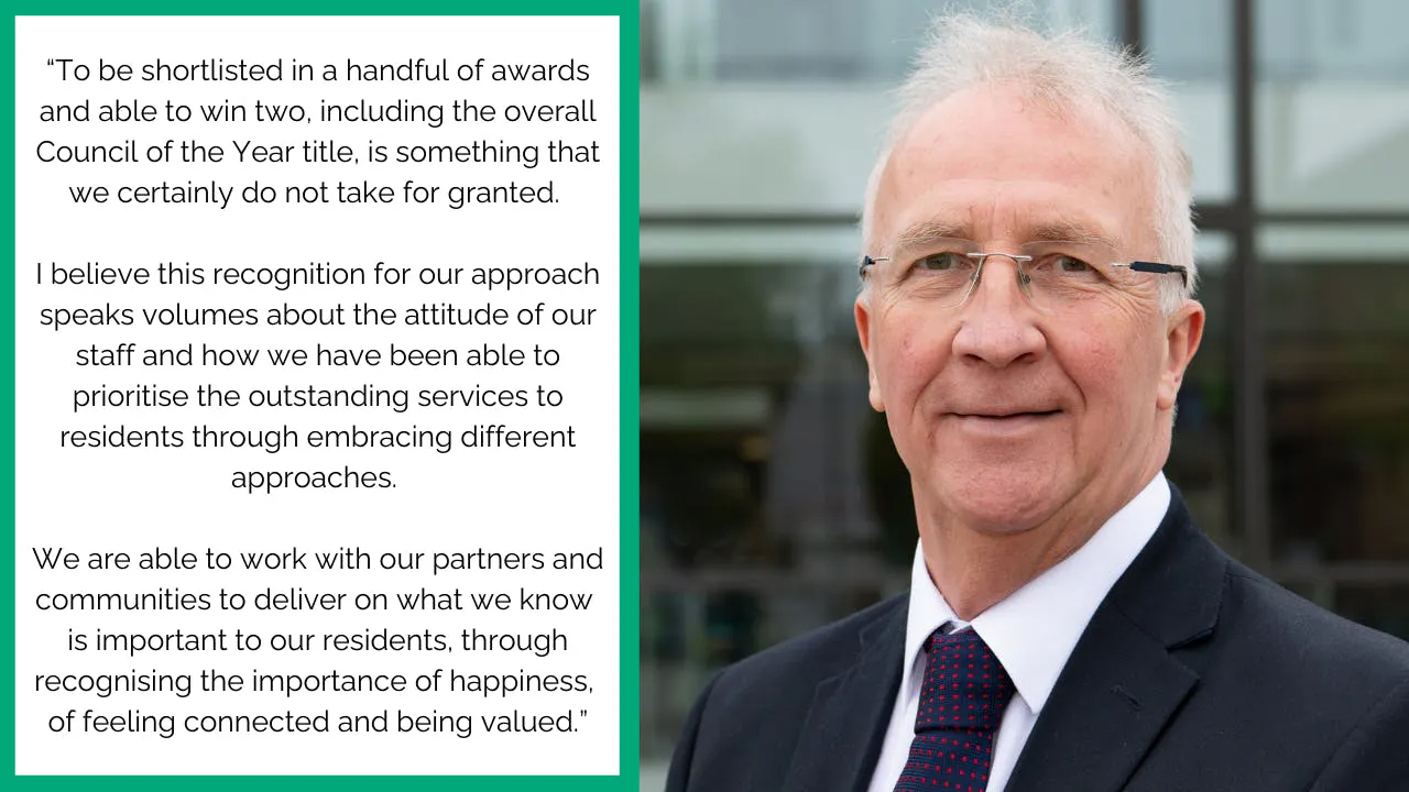 Man with glasses and quote about recognition and service.