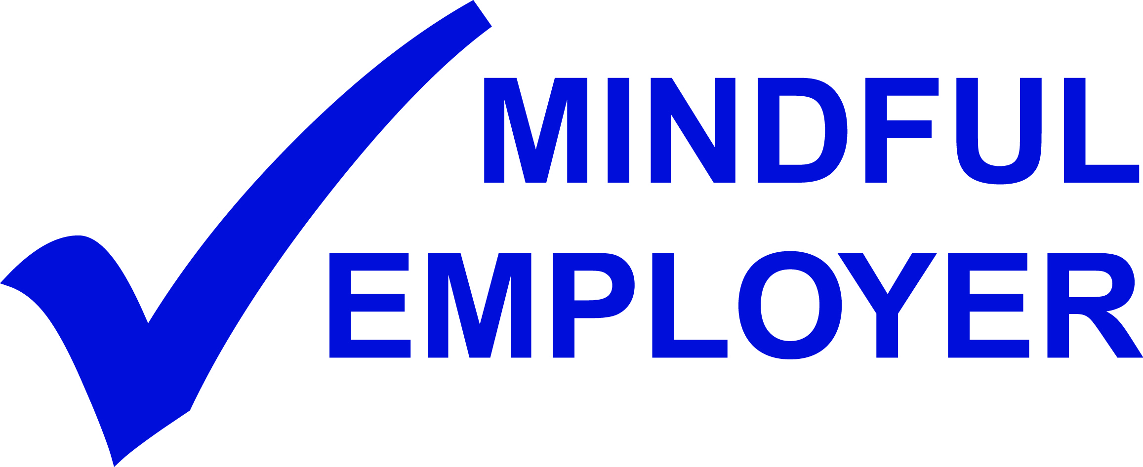 Blue logo of "Mindful Employer" with a check mark.