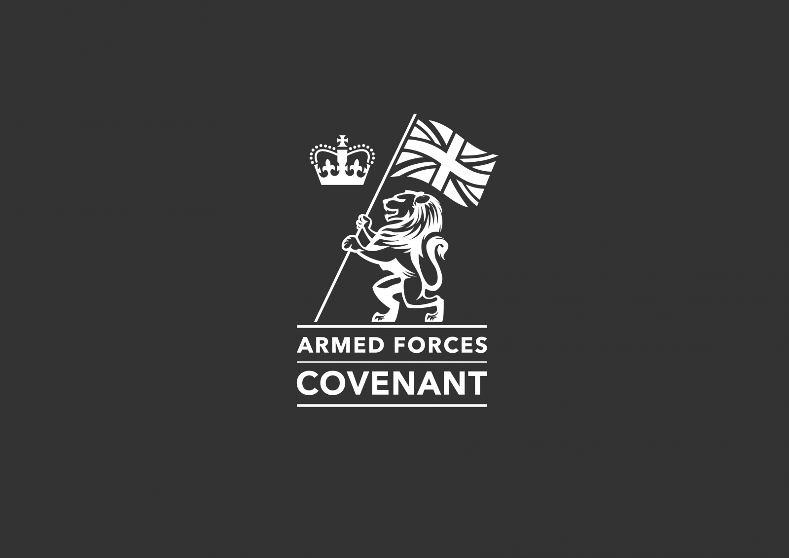 Logo of Armed Forces Covenant. Lion, flag, crown, and text.
