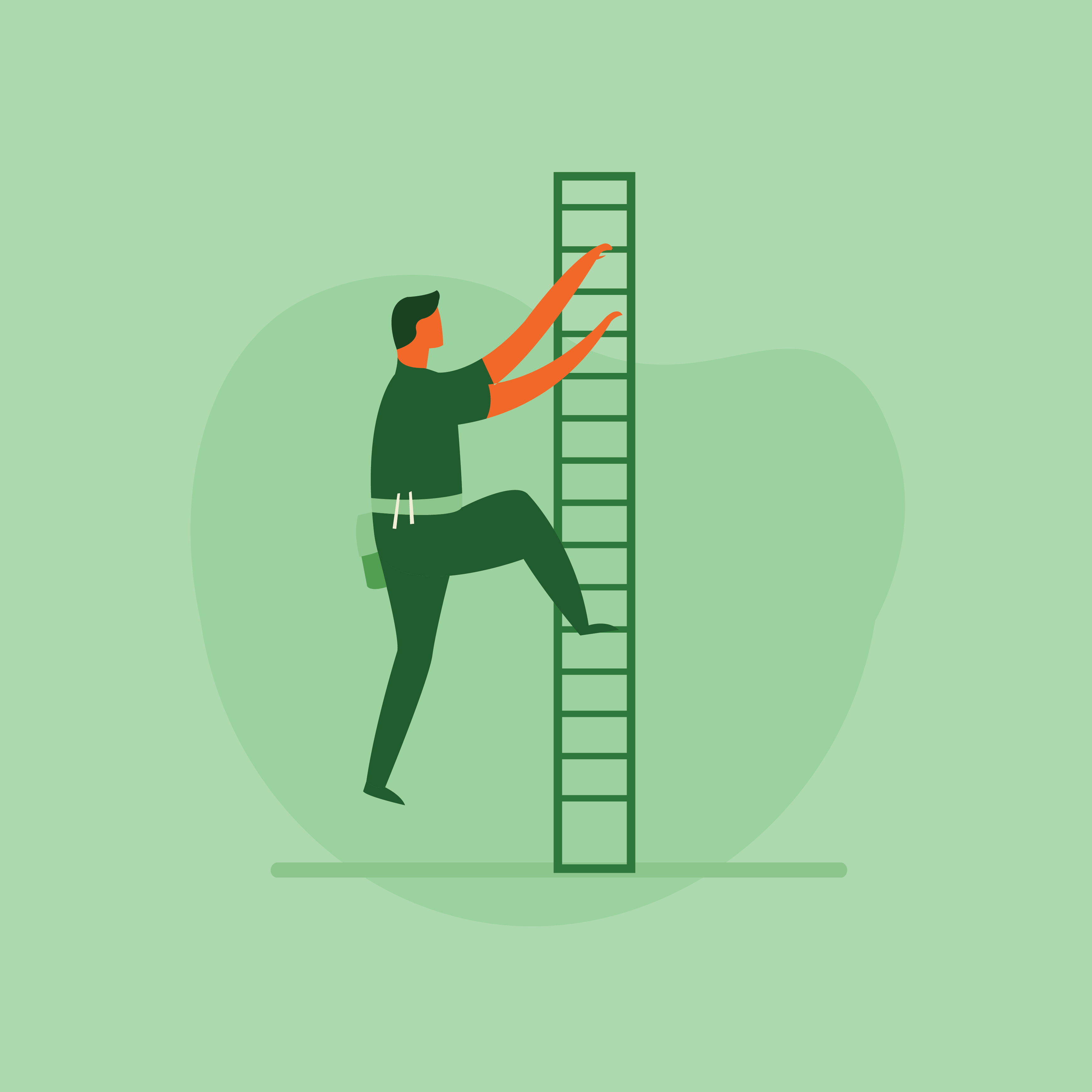 Person climbing a ladder, green background.