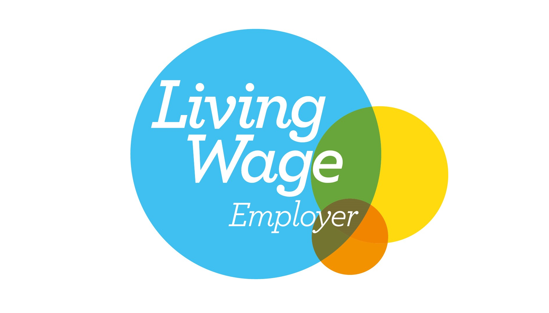 Logo with overlapping colored circles. Text reads "Living Wage Employer."