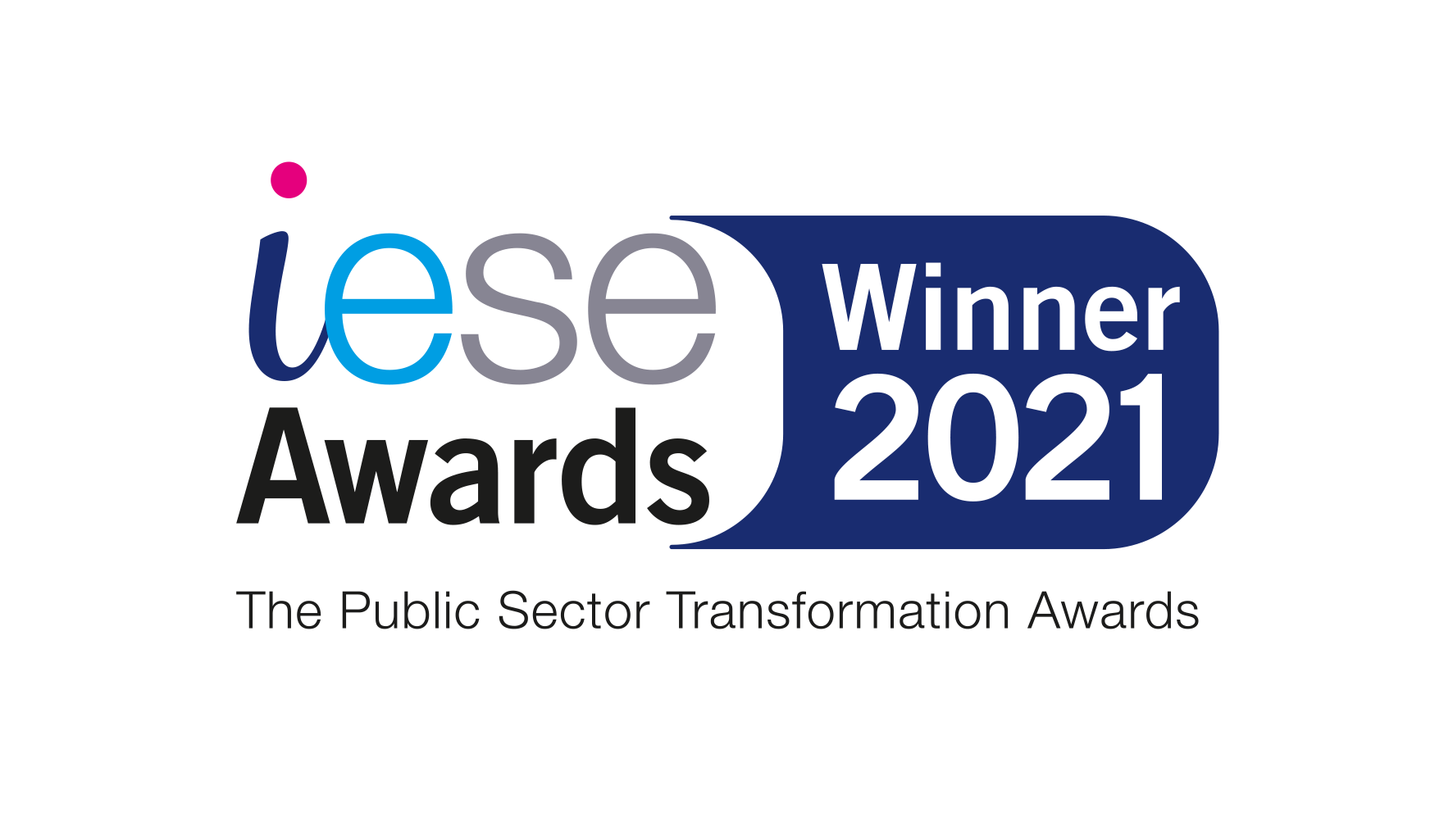 Logo for iESE Awards Winner 2021 with the text "Winner 2021" in white on a blue background.