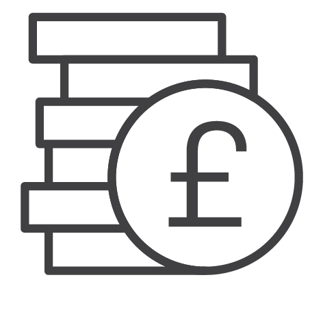 Pile of coins with a pound symbol in a circle.