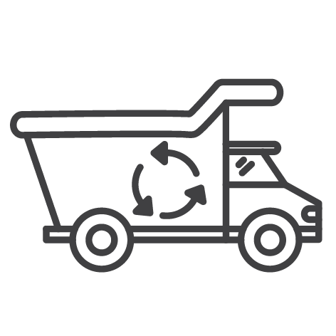 Truck with recycling symbol, outline style.