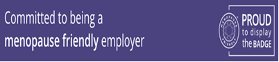 Logo "Proud to display the badge" of a menopause-friendly employer.