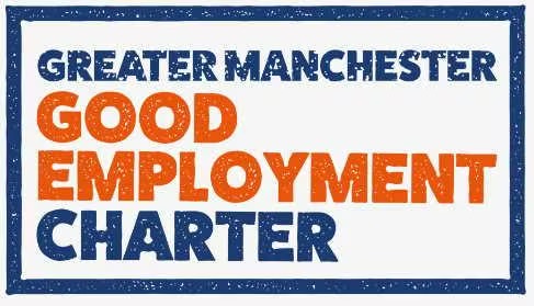Good employment charter, blue and orange text.