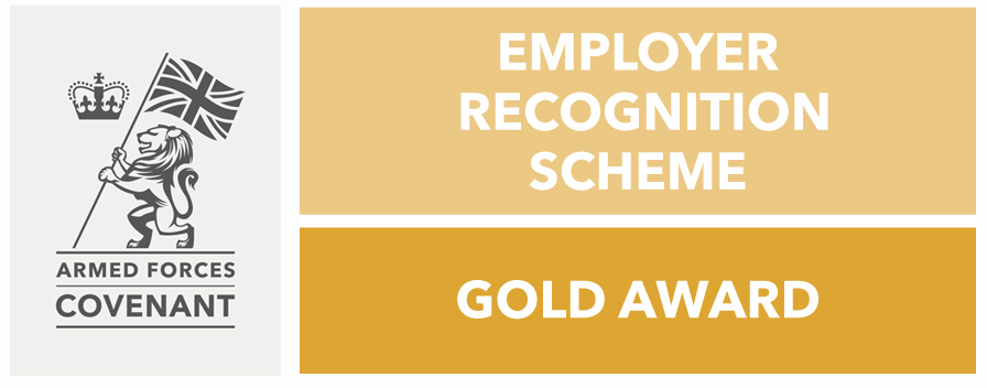 Armed Forces Covenant Gold Award logo. Employer Recognition Scheme.