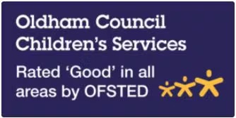 Oldham Council Children's Services logo, rated 'Good' by OFSTED.