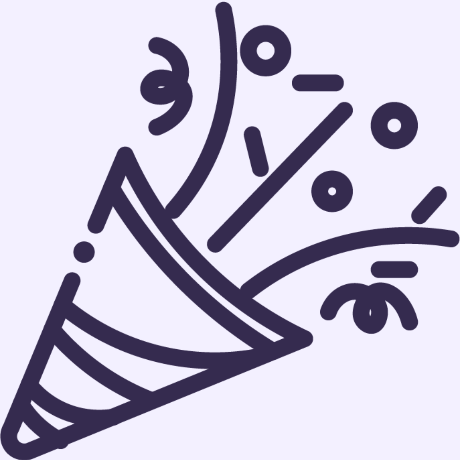 A line art icon of a party popper spraying confetti and streamers.