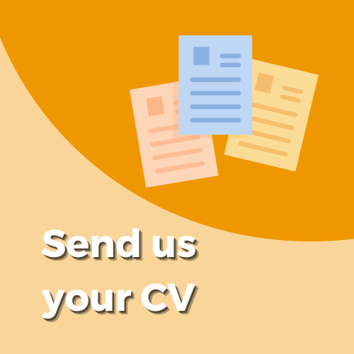 Image of CVs and text stating 'Send us your CV'